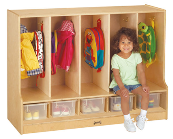 Picture of Toddler Coat Locker w/ Step - 5 sections Without Trays 48" W x 17 1/2" D x 35" H