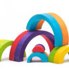 Picture of Stacking Rainbow Wood Block Set of 10 Asymmetrical curves and arches. Ages 2+