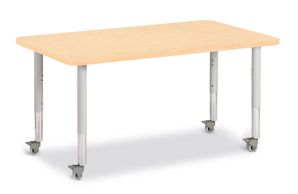 Picture of Rectangle Table 30"x 48" with Maple top & Edge-banding MOBILE   Adjustable Ht. Legs